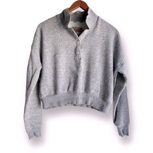 Madewell Woman’s Grey Drop Shoulder Crop Stripe Collar Sweater Casual XS